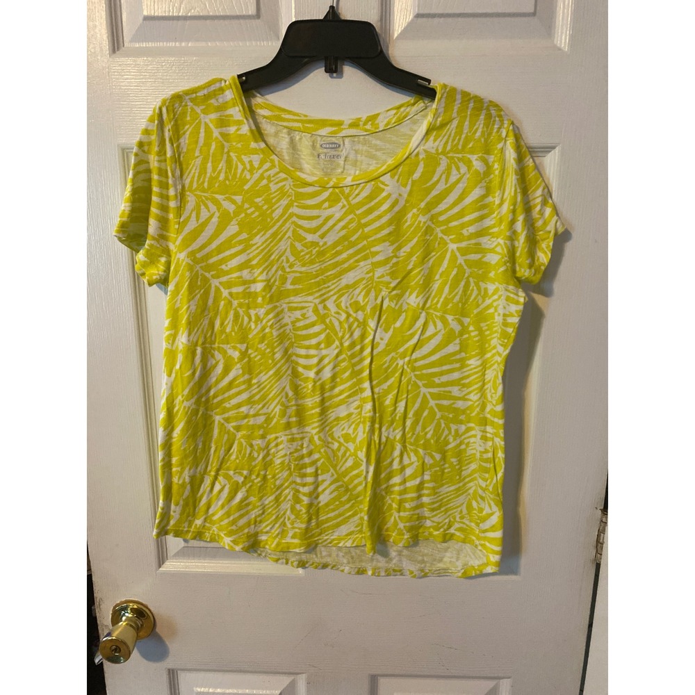 Old Navy Womens Relaxed Tropical Palm Leaf Print T-Shirt Yellow White Large